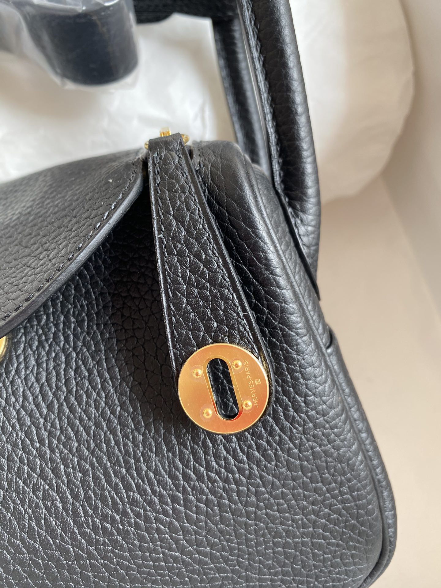 Hermes Mini Lindy 19cm Handbag Shoulder Bag In Black Clemence Leather